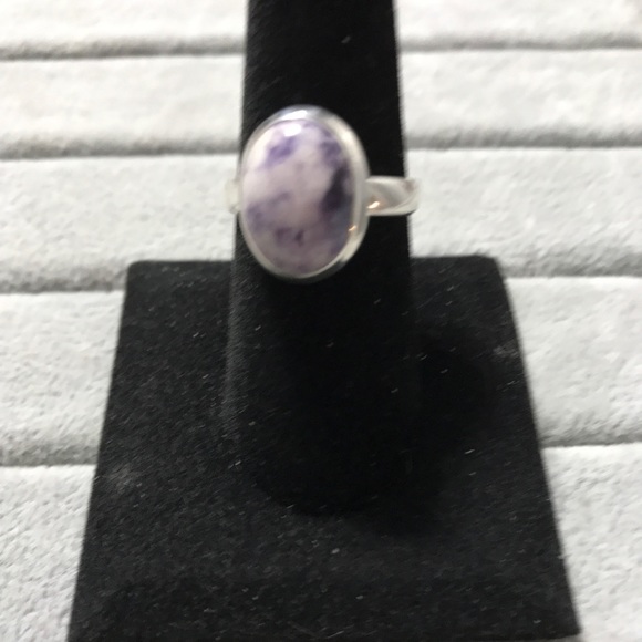 New Sterling Silver Purple Oval Morado Violet Flame Opal Ring Size 8 Crystal Gem - Picture 6 of 12